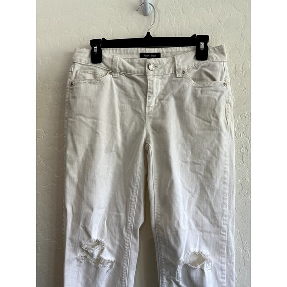 White House Black Market Slim Crop Distressed White Denim Jeans Size 2 minimal - Picture 14 of 16